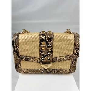 Michael Kors Straw‎ Snakeskin Studded Crossbody Bag Designer Purse